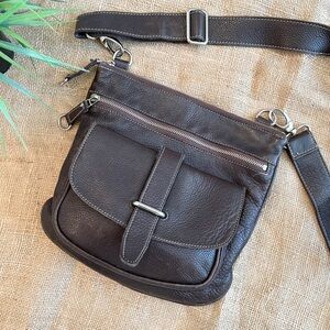 Roots Canada Pebble Leather Brown Crossbody Bag